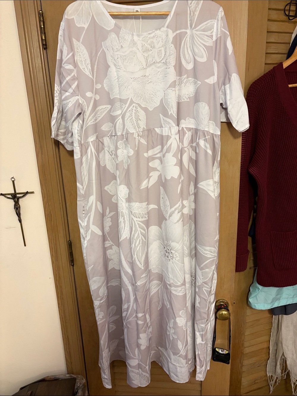 Light lavender  Floral Maxi Dress with White Print - Brand Unspecified